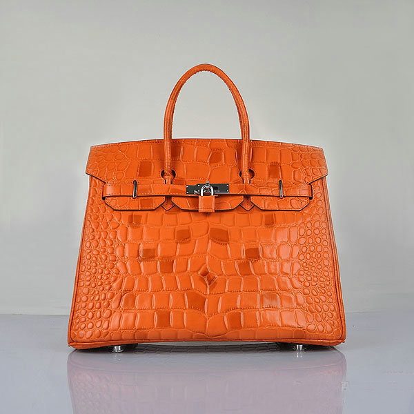 H6089 Hermes Birkin 35CM Borsa Croco in pelle H6089 Arancione